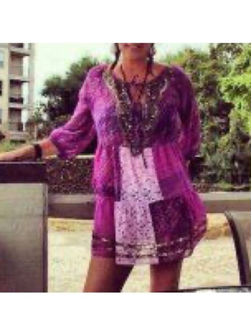 VTG Free People Purple Patchwork Chiffon Top | Boho Grunge Fairy Whimsigoth Y2K - Picture 15 of 16